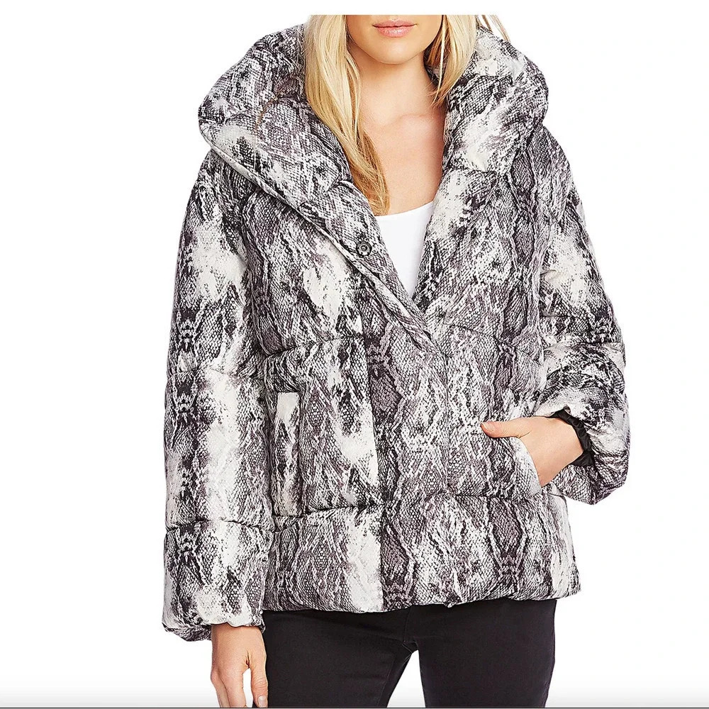 VINCE CAMUTO‎ Demure Snakeskin Print Puffer Jacket Medium NWT!